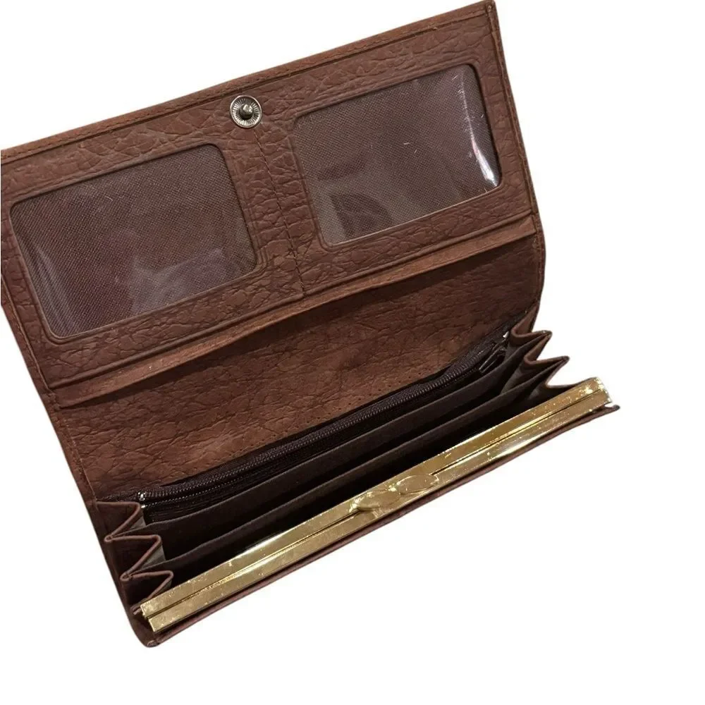 Elephant Genuine Leather Brown Long Wallet